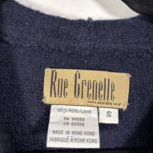 Vintage 90s Wool Jacket Winter Coat Navy Blue Minimalist Preppy Academia Neutral - Picture 8 of 8